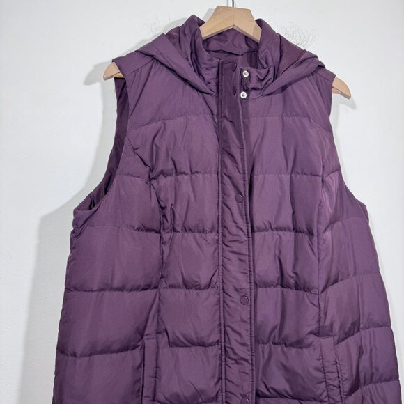 J Jill Womens Down Filled Puffer Jacket Vest Hooded sz XL Burgundy - Picture 2 of 5
